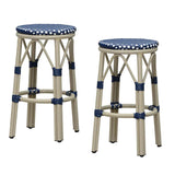 PURPLE LEAF Patio Round Bar Stools Set of 2 Outdoor Backless Barstools Woven Rattan Bar Chair for Indoor Kitchen Island Bistros Cafe Restaurant