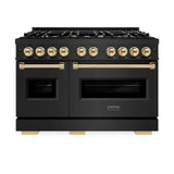 ZLINE 48" Dual Fuel Range, Gas Cooktop, Electric Convection Oven Black Stainless Steel, Gold CDRBZ-48-G