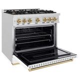 ZLINE 36"Classic Gas Range, Convection Gas Oven, DuraSnow® Stainless Steel, White Matte Door Champagne Bronze CGRSZ-WM-36-CB