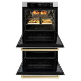 ZLINE 30"Professional True Convection Double Wall Oven, Air Fry, Self Clean, White Matte, Champagne Bronze WADZ-WM-30-CB