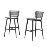PURPLE LEAF Patio Counter Height Bar Stools Set of 2 Metal Bar Chairs with Back Wicker Woven Stools for Kitchen Island Pool Garden Outdoor Barstools