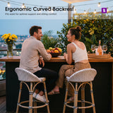 PURPLE LEAF Patio Oversized Backrest Bar Height Stool Set of 2 Outdoor Round Barstools Aluminum Frame Woven Rattan for Indoor Kitchen Dining Bistros Cafe Restaurant