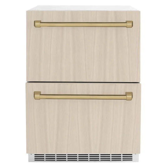 ZLINE 24" Touchstone 168 Can Outdoor-Rated Dual Refrigerator Drawer, Panel Ready Champagne Bronze, RDSPOZ-24-CB
