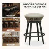 PURPLE LEAF Outdoor Swivel Bar Stools Set of 2 Metal Modern Rattan Bar Chairs with Backrest Aluminum Woven Barstools with Cushions