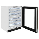ZLINE 24" Touchstone Dual Zone 44 Bottle Wine Cooler Black Stainless Steel Glass Door Polished Gold Handle RWDOZ-BS-24-G