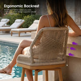PURPLE LEAF Outdoor Swivel Bar Stools Set of 2 Patio 360° Rotating All-Weather Wicker Stools with Back and Cushion for Outside Backyard Kitchen Bistro Garden Bar