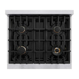 ZLINE 30" Dual Fuel Range, Gas Cooktop, Electric Convection Oven DuraSnow® Stainless Steel, White Matte Door, Matte Black CDRSZ-WM-30-MB