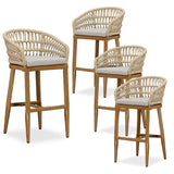 PURPLE LEAF Outdoor Bar Stools Counter Stools Rattan Bar Stools Chair with Backrest for Indoor or Outdoor, Kitchen lsland