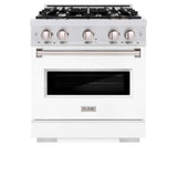 ZLINE 30" Dual Fuel Range, Gas Cooktop, Electric Convection Oven DuraSnow® Stainless Steel, White Matte Door CDRS-WM-30