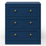 3 Drawer Nightstand, Large Bedside Table with Golden Round