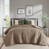 Fluffy Striped Pieced Faux Suede Comforter Set, Green