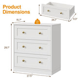 3 Drawer Nightstand, Large Bedside Table with Golden Round