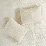 3 Piece Split Corner Pleated Quilted Bedspread, Cream