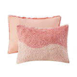 Ombre Stripe Shaggy Faux Fur Comforter Set 3pcs, Blush