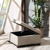 Storage Ottoman Button Tufted Square Accent Stool, Taupe