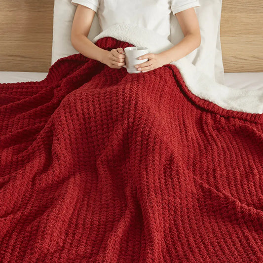 Wholesale Classic Waffle Knit 50x60" Chenille Throw, Red