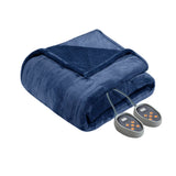 Heated Plush and Berber Electric Bedding Blanket, Navy Blue