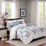 6 Piece Watercolor Floral Reversible Quilt Set, Blue