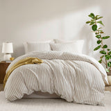 3 Piece Yarn-Dyed Stripes All-Seasons Duvet Set, Tan