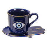 All Seeing Eye Blue Stoneware Cup & Saucer Set
