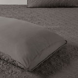 3 Piece Split Corner Pleated Quilted Bedspread, Dark Grey
