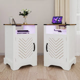 Led Nightstand Set of 2 with Charging Station, Wooden