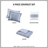 4 Piece Oversized Reversible Matelasse Quilt Set, Blue