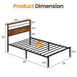 Twin/Full/Queen Bed Frame, Industrial Platform Bed Wood Head