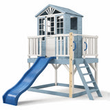 9-in-1 Wooden Playhouse Slide Kitchen Sandbox, Blue