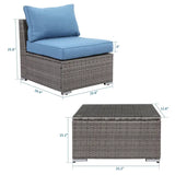 2 Pieces Patio Armless Single Wicker Sofa Couch Side Table