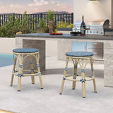 PURPLE LEAF Patio French Round Counter Stool Set of 2 Rattan Backless Stackable Barstools Aluminum Frame Footrest with Woven Wicker for Outdoor Kitchen Yard