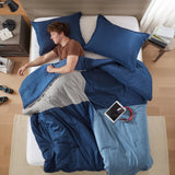 Corduroy Patchwork-Inspired Comforter Set, Blue
