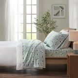 Wholesale Flannel Cotton Kids Print Sheet Set, Green Llamas