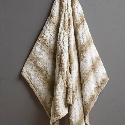 Heated 50x70" Faux Long Fur Electric Throw Blanket, Beige