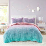 Ombre Shaggy Faux Fur Comforter Set Ombre, Purple