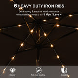 PURPLE LEAF Black Frame Tilting Market Umbrella with Lights Table Umbrella with Base Outside Patio