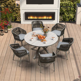 PURPLE LEAF Round Patio Dining Set with Aluminum Frame and Wicker Rattan Dining Chair with Comfortable Cushions for Deck Porch Kitchen Outdoor