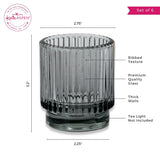 Ribbed Smoke Gray Glass Votive Holders Set of 6
