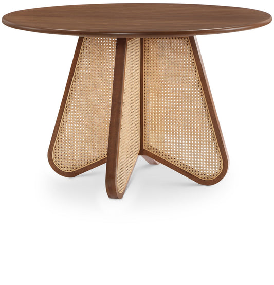 Butterfly Dining Table - Mid-Century Style, Solid Rubberwood, Natural Cane Base, Walnut Finish