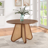 Butterfly Dining Table - Mid-Century Style, Solid Rubberwood, Natural Cane Base, Walnut Finish