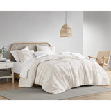 Grid Pattern Soft Washed Pleated Duvet Cover Set, Neutral