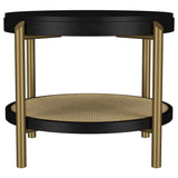 Arini Round End Side Table With Storage Shelf Black