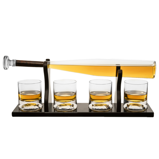 Baseball Bat Whiskey & Wine Decanter 4 Baseball Glasses (Standard Base)