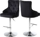 Claude Contemporary Adjustable Stool with Plush Velvet, Chrome Trim, and Deep Tufted Design for Comfort