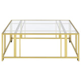 Adri Square Glass Top Coffee Table with Casters Matte Brass