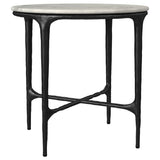Hermas Round Genuine Marble Top Metal End Side Table White