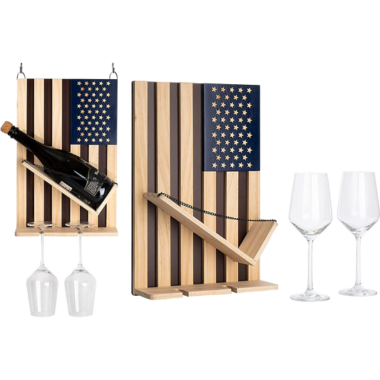 American Flag Wall Mounted Wine Rack, Beautiful Wine & Bottle Holder