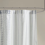 Aztec Chenille Tufted Shower Curtain, White/Navy