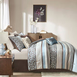 Classical Damask 7-Piece Comforter Set, Brown/Blue