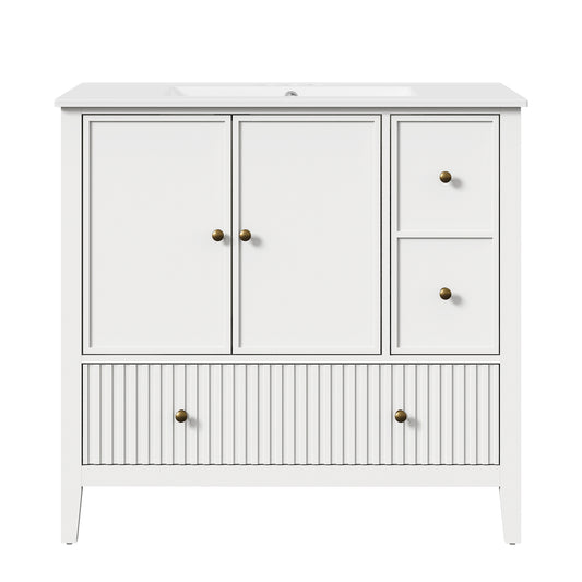 36'' Bathroom Vanity with Sink, Doors and Fluted Drawers